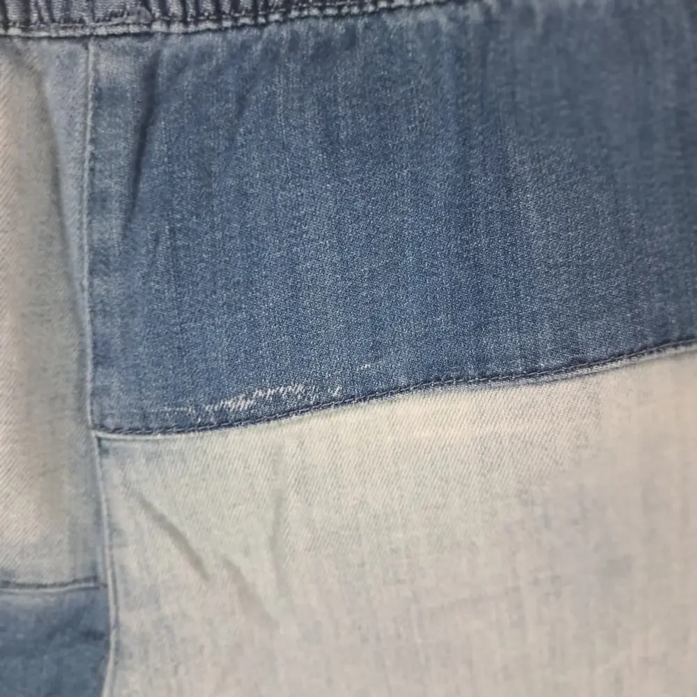 Aerie Women Medium Denim Color block Drawstring Waist Raw Hem Y2k  Denim Shorts